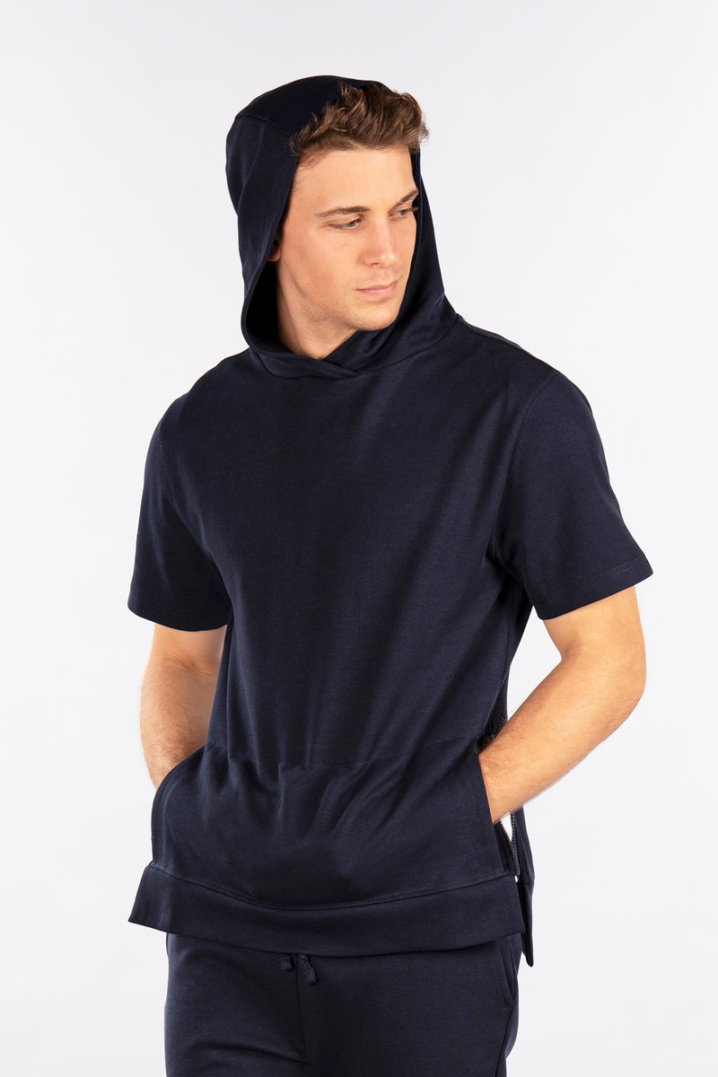 Side-Zip Short Sleeve Pullover Hoodie, Performance Fleece